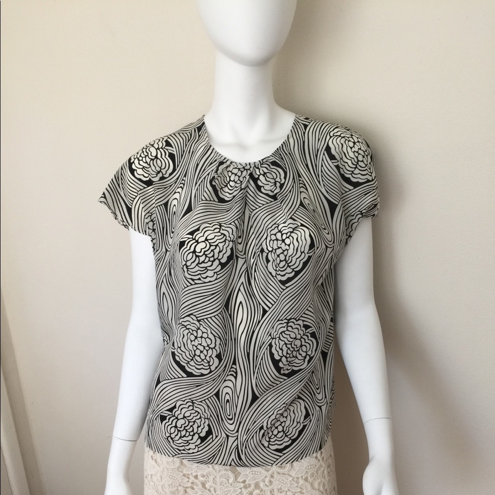 Talbots silk black & white floral pattern top